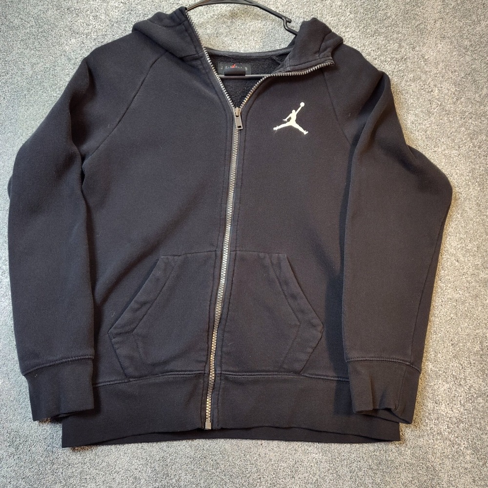 Jordan Boys Jacket Black L Long Sleeve Full Zip Hoodie Pockets Sweatshirt